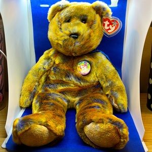 TY Beanie  Babies Buddy Accents Clubby III Brown/Blue Bear 2000 Plush 13 Inches